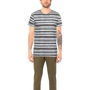 New GARCIA Men’s Crew Neck Cotton white multi stripes T-shirt size Medium